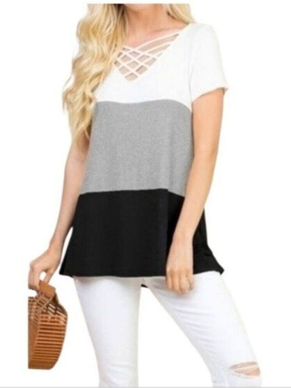 TRÏBE Short Sleeve Color Block Top Size 2X NWT